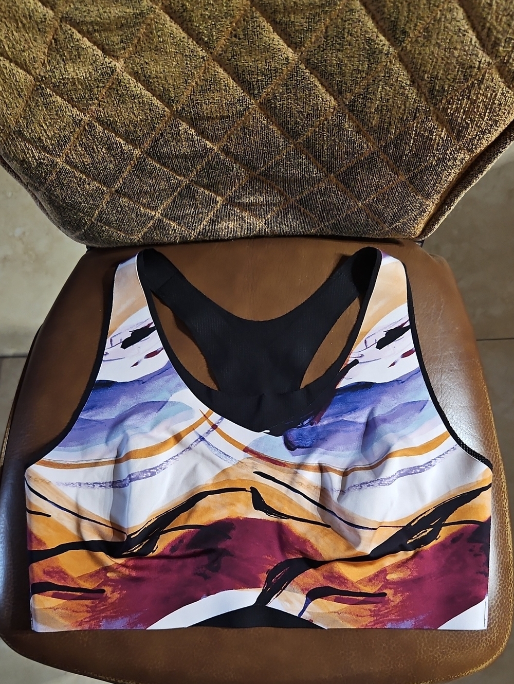 Soma Bliss Breathe Racerback Sports Bra Wirefree Blue Purple Abstract Print